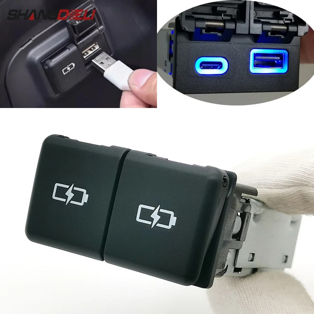 1PC Car Phone Charger Dual QC3.0 USB Type C PD Charging Arm Box Power Adapter for Toyota RAV4 Wildlander 2020-2024