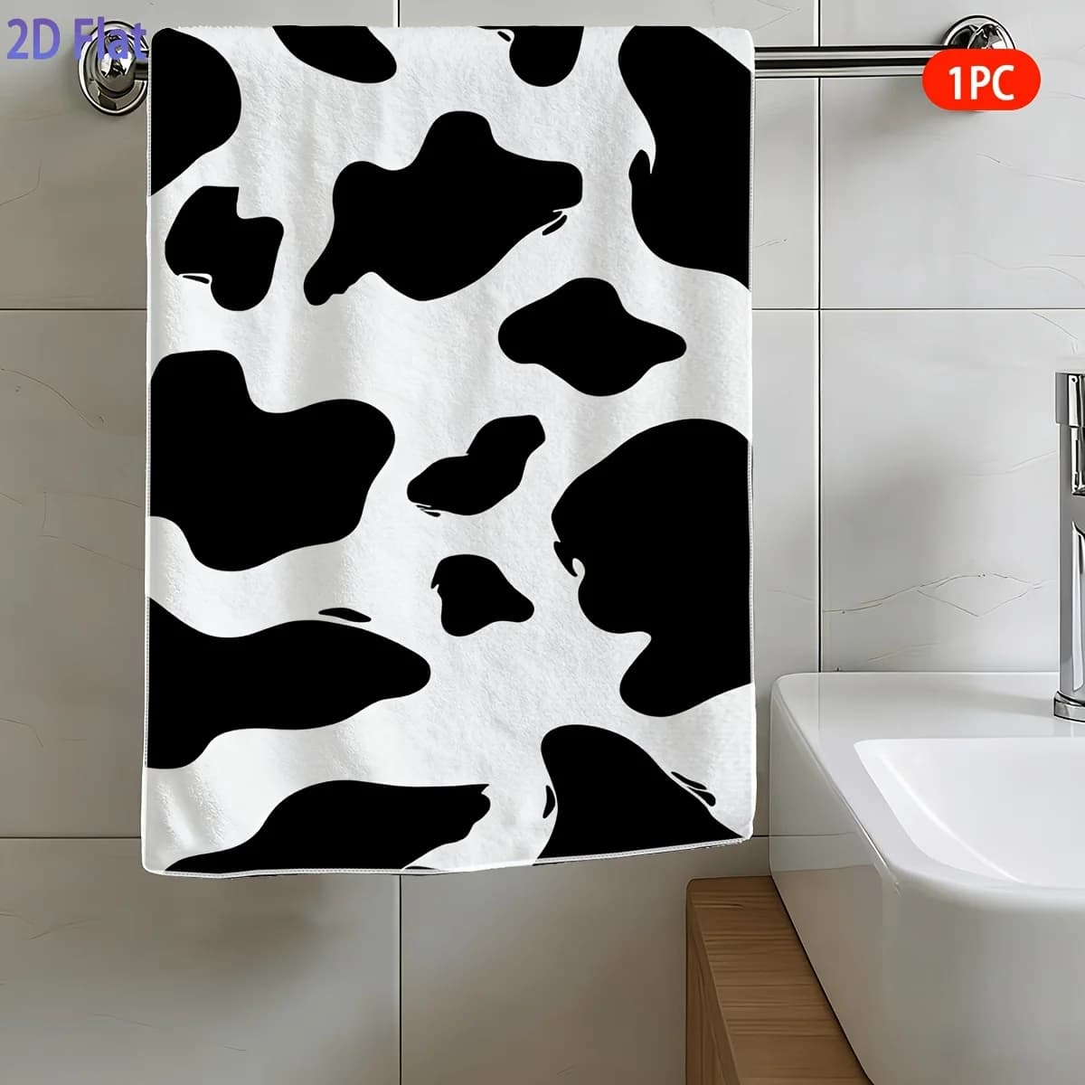Asciugamano da Bagno con Stampa Mucca, Motivo Bovino Bianco e Nero, Morbido Asciugamano in Microfibra per Bagno, Spiaggia, Viaggi, Simpatica Stampa Animale da Fattoria
