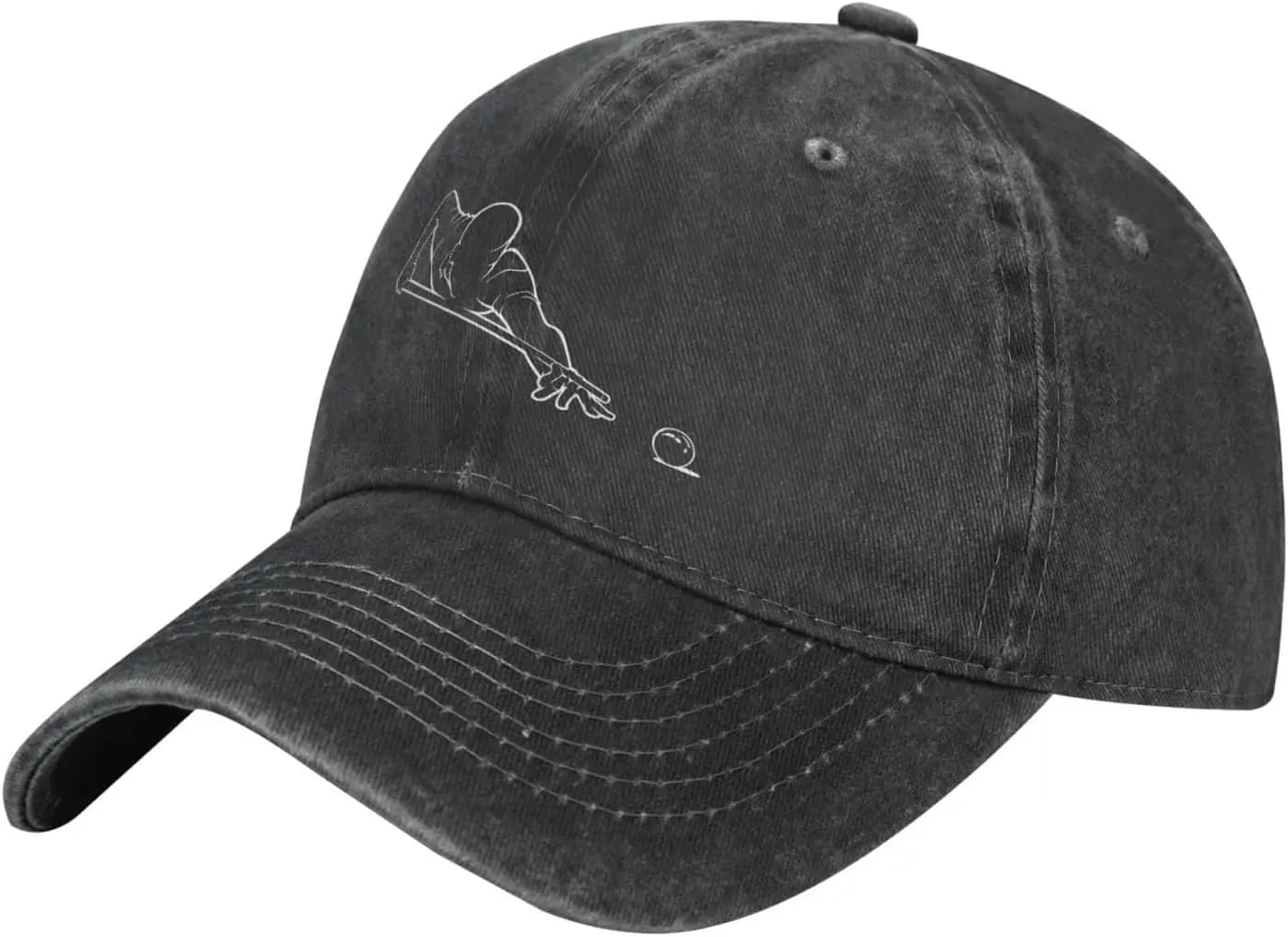 Cappellino da Baseball con Grafica di Giocatore di Biliardo, Stile Line Art, in Cotone Invecchiato, Casual e Regolabile