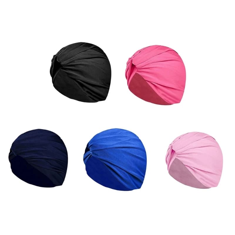 K0EF Women's Pool Practice Swim Cap with Ear Cover Design, Pleated Fabric Hat for Daily Pool Use and Pull On Wear