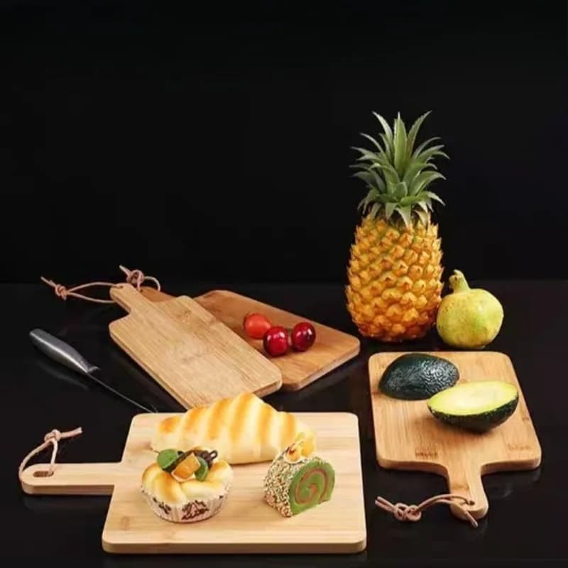 2pcs Wooden Cutting Boards with Handle Bamboo Wood Serving Kitchen Chopping Boards for Pizza Bread Cheese Charcuterie Vegetables