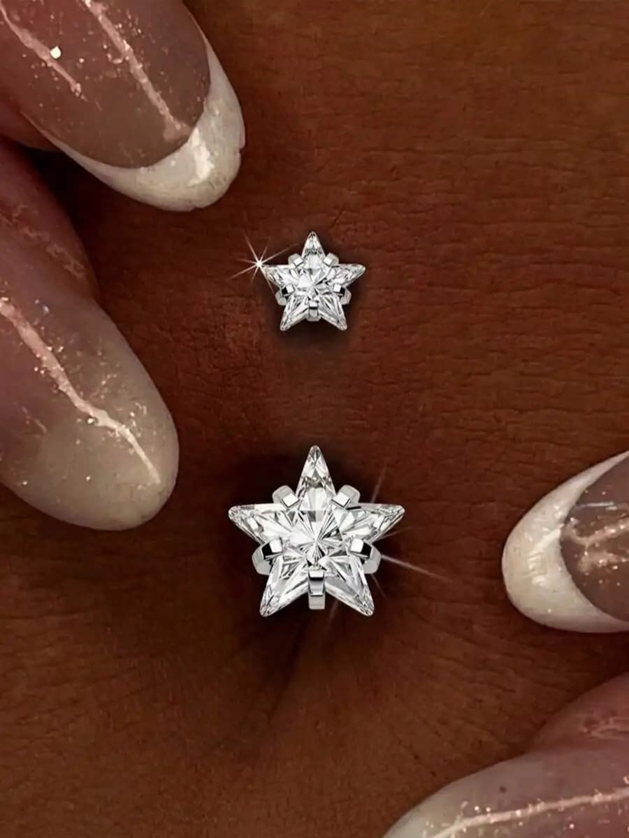 Anello da ombelico in acciaio inossidabile con zirconi cubici Double Star per donna, gioielli per ombelico scintillanti ipoallergenici, stile estivo Y2K