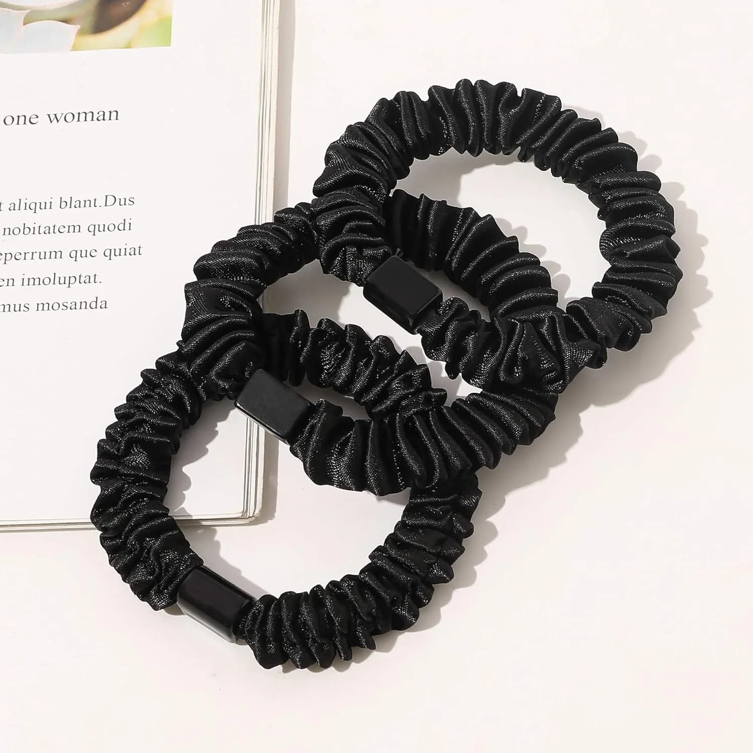 5pcs Small Satin Silk Scrunchies Bulk for Women Thin Hair Tie Mini Scrunchy Bands Skinny Ponytail Holders Pony Tails Wrist Decor