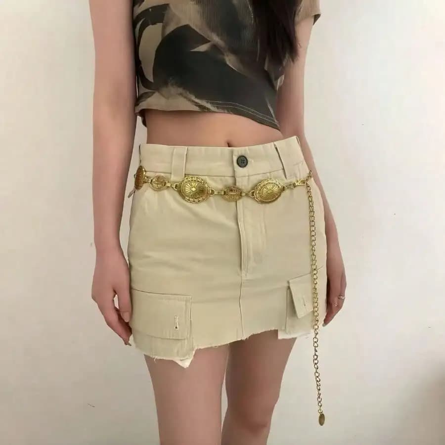 Cintura a catena Western Concho da donna, regolabile, in metallo, per vestiti e jeans