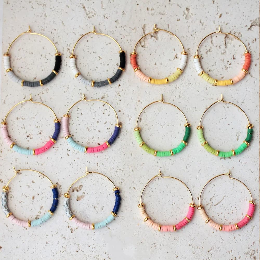 2023 orecchini a cerchio in argilla polimerica per le donne gioielli Boho moda all'ingrosso estate colorato orecchino Heishi anello in acciaio inossidabile