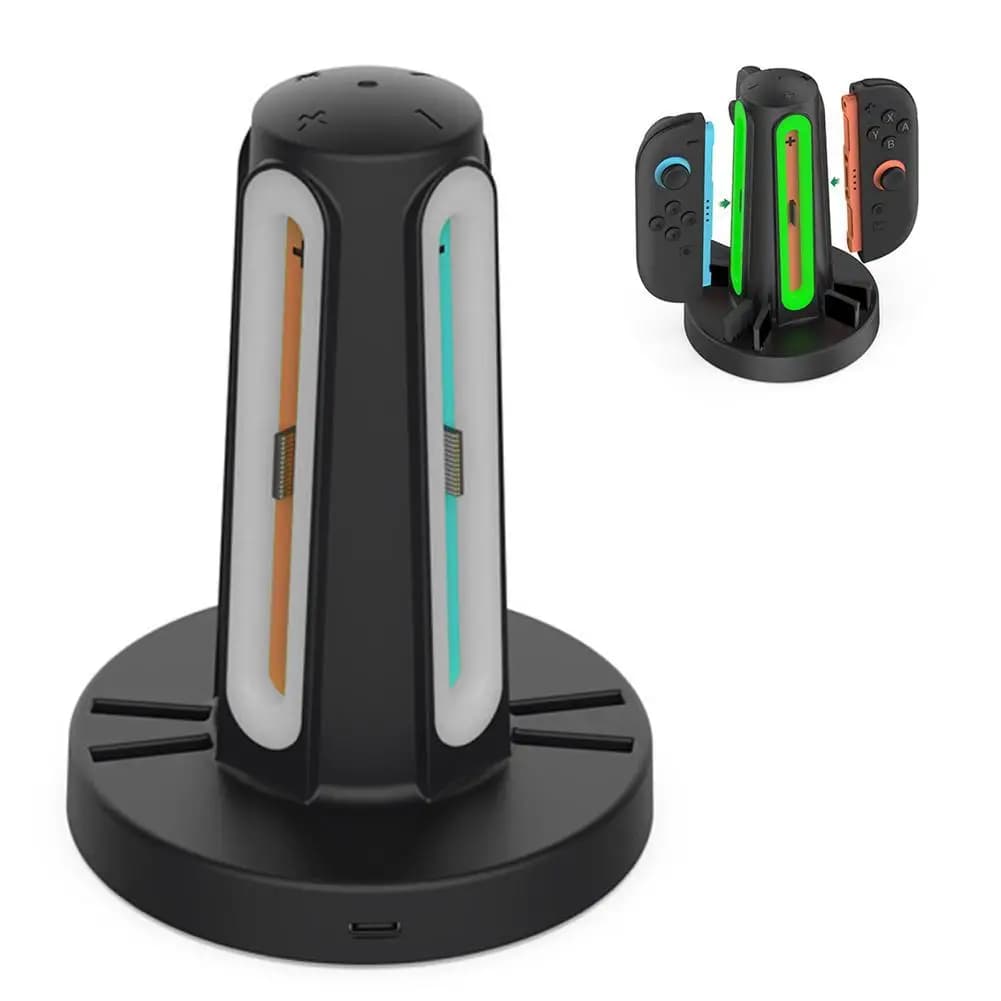 Per Switch2 Dock di ricarica 4 in 1 per caricabatterie JoyCon per controller Nintendo Switch2 Maniglia supporto per caricabatterie con gestione dei cavi
