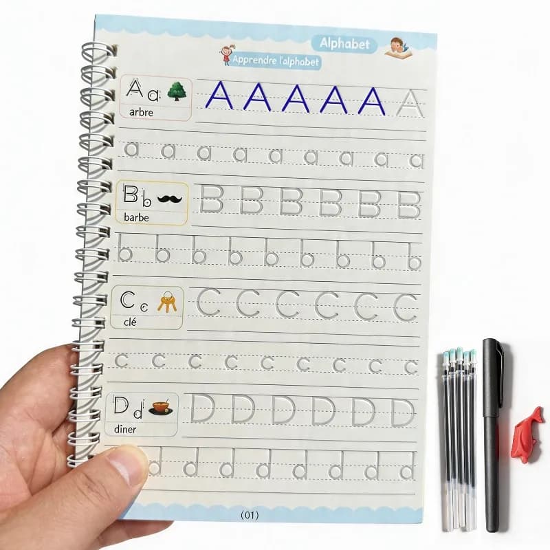 French Letter Practice Book 1 Practice Notebook with Groove Calligraphy Practice Set, French Letter Writing Activity Workbook