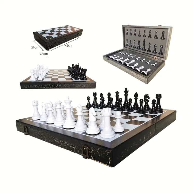 High-quality Large-sized Wooden Chess Box with Folding Design-Durable Eco-Friendly International Chess Set