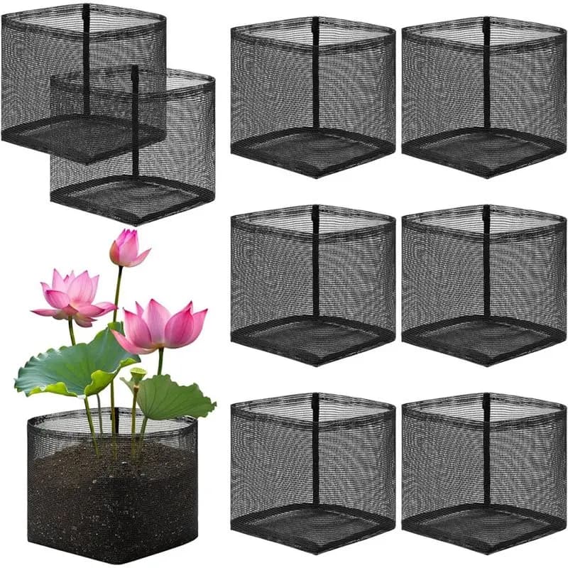 Aquatic Planting Bags 8 Pcs, Square Reusable Pond Plant Baskets Breathable Mesh Garden Water Plant Pot For Plants
