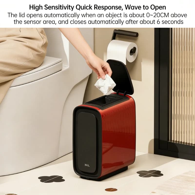 Cestino per Rifiuti Automatico con Sensore Intelligente, Coperchio e Piedi Alti, in Acciaio Inossidabile, per Cucina, Design Stretto