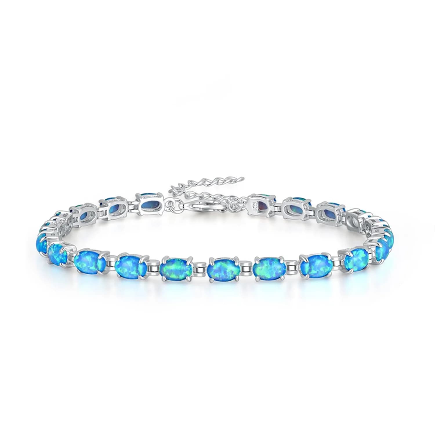 Bracciale con Opale Blu Taglio Ovale, Bracciale Trendy con Opale Completamente Incastonato per Donne, Gioiello Elegante e alla Moda, Regalo di Compleanno Perfetto
