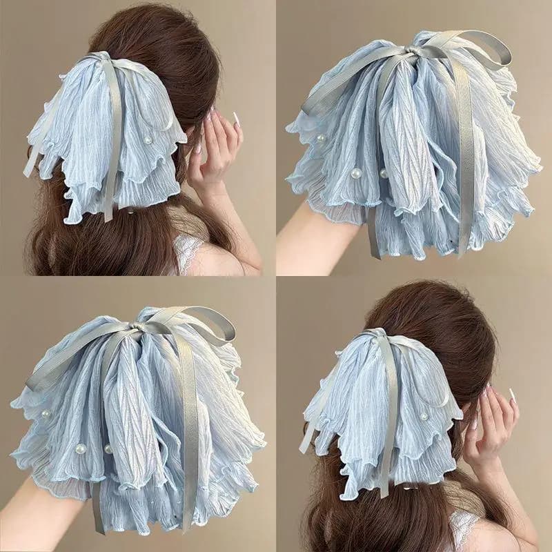 Elegant Bow Hair Clip with Pearls 1Pcs in Chiffon for Wedding or Party