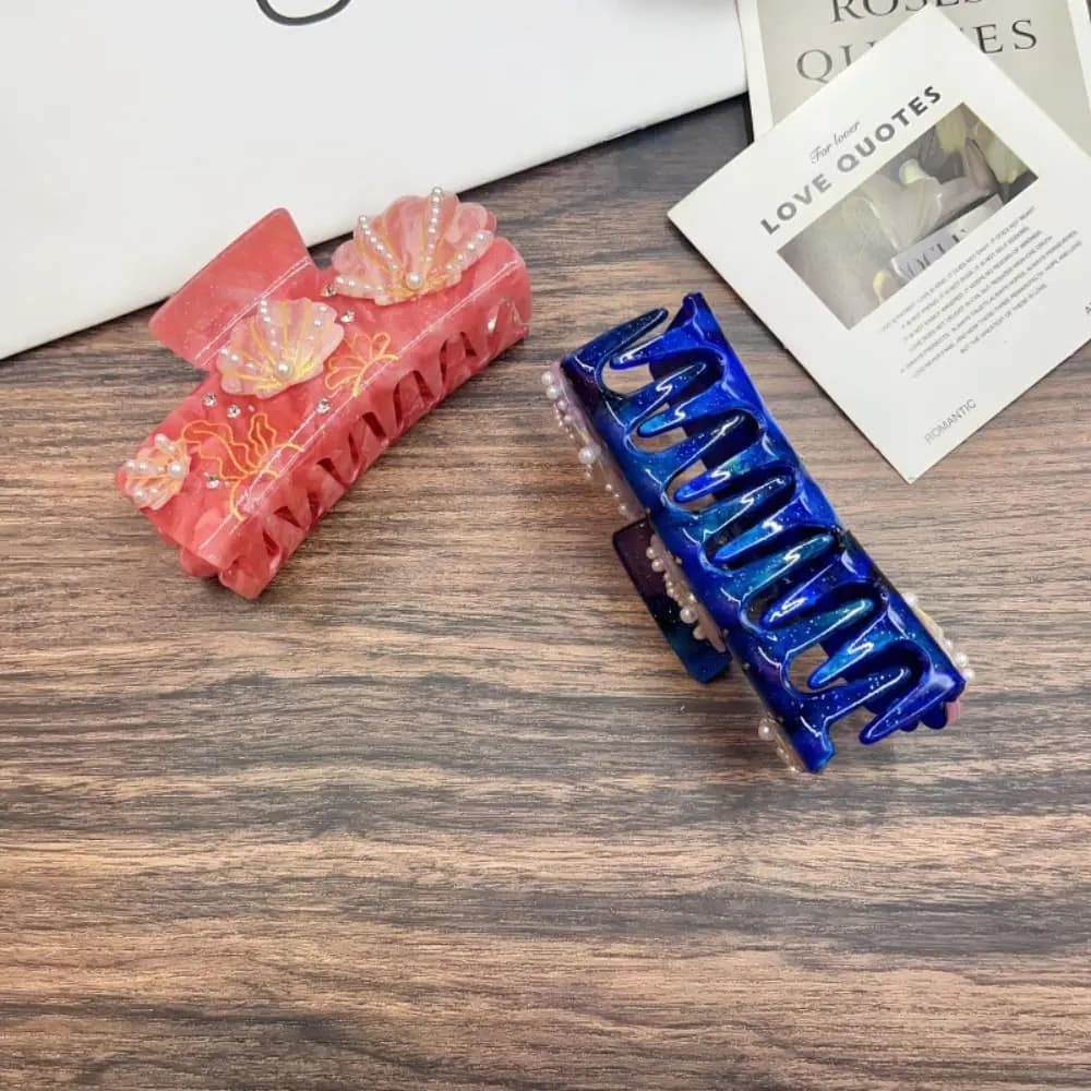 Creative Hairpin Ocean Style Hair Claw Large Size Cartoon Shell Hair Clip Marine Animals Acetic Acid Acrylic Square Grasp Beach
