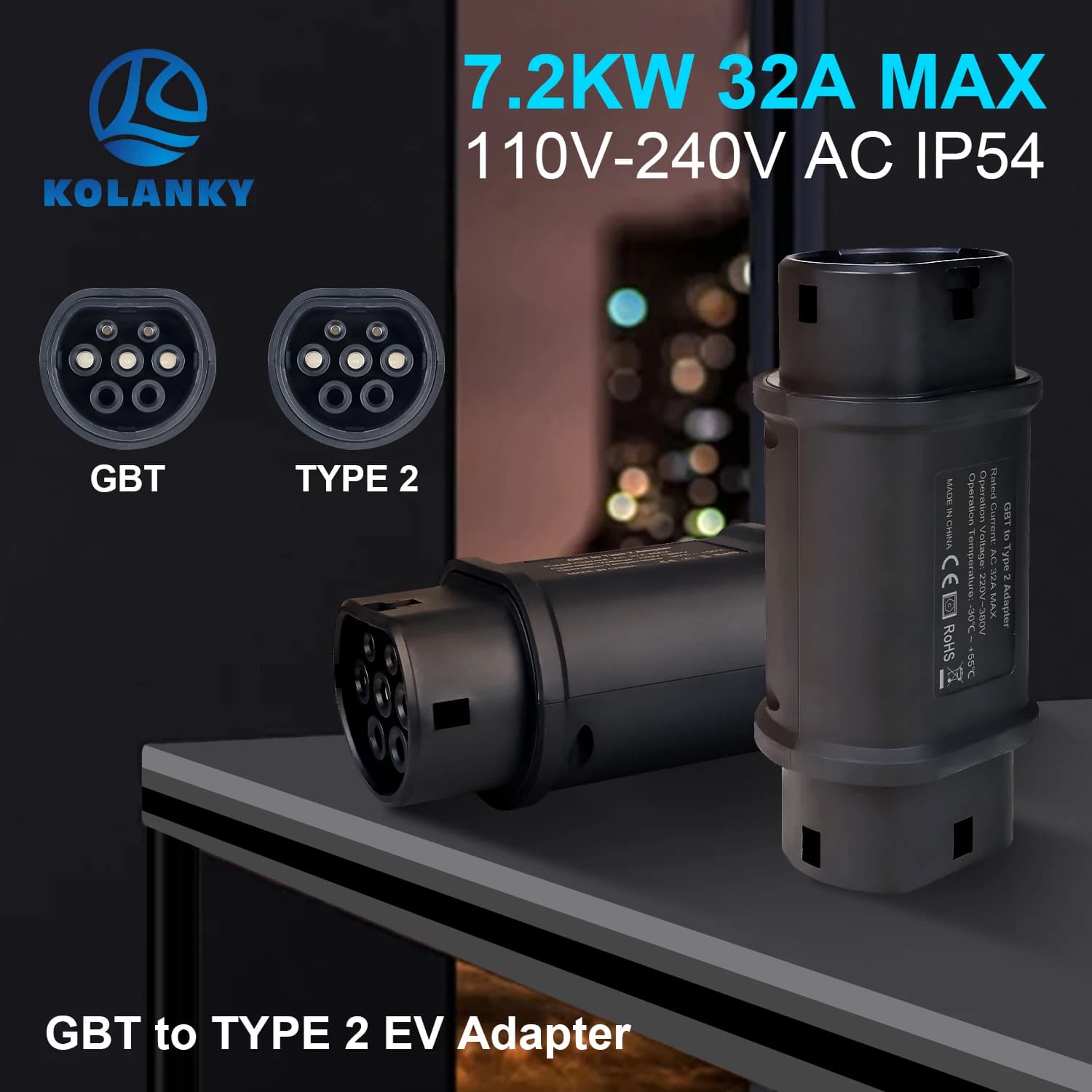 Kolanky GBT a tipo 2 EV adattatore per caricabatterie 32A 22KW adattatore di ricarica CA domestica 7.2KW per convertitore di auto per veicoli elettrici di tipo 2 UE