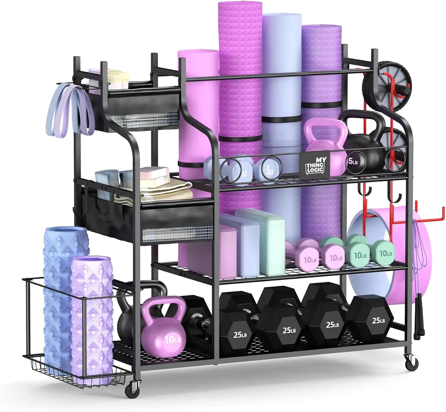 Weight Rack for Dumbbells, Home Gym Storage for Yoga Mat Dumbbells Kettlebells and Strength Training Equipment, Dumbbell Rack wi