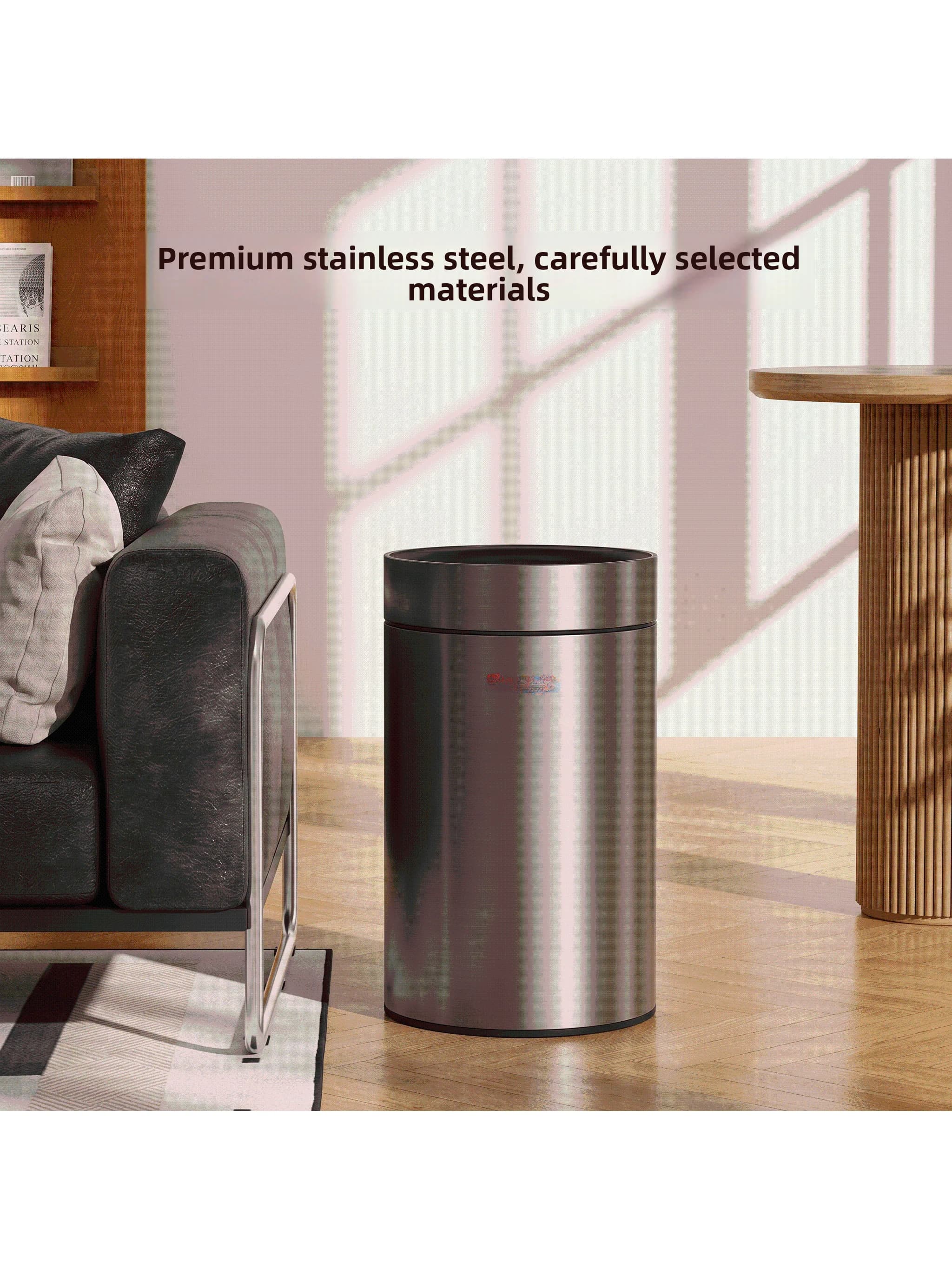 Stainless Steel Large Capacity Living Room Trash Can with Paper Basket Bathroom Waste Bin Home Use High Aesthetic Value