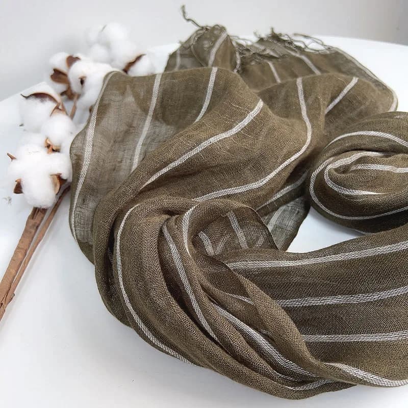 Women's scarf in brown linen with long neck, summer accessory for sun protection, breathable shawls for spring holidays on the beach