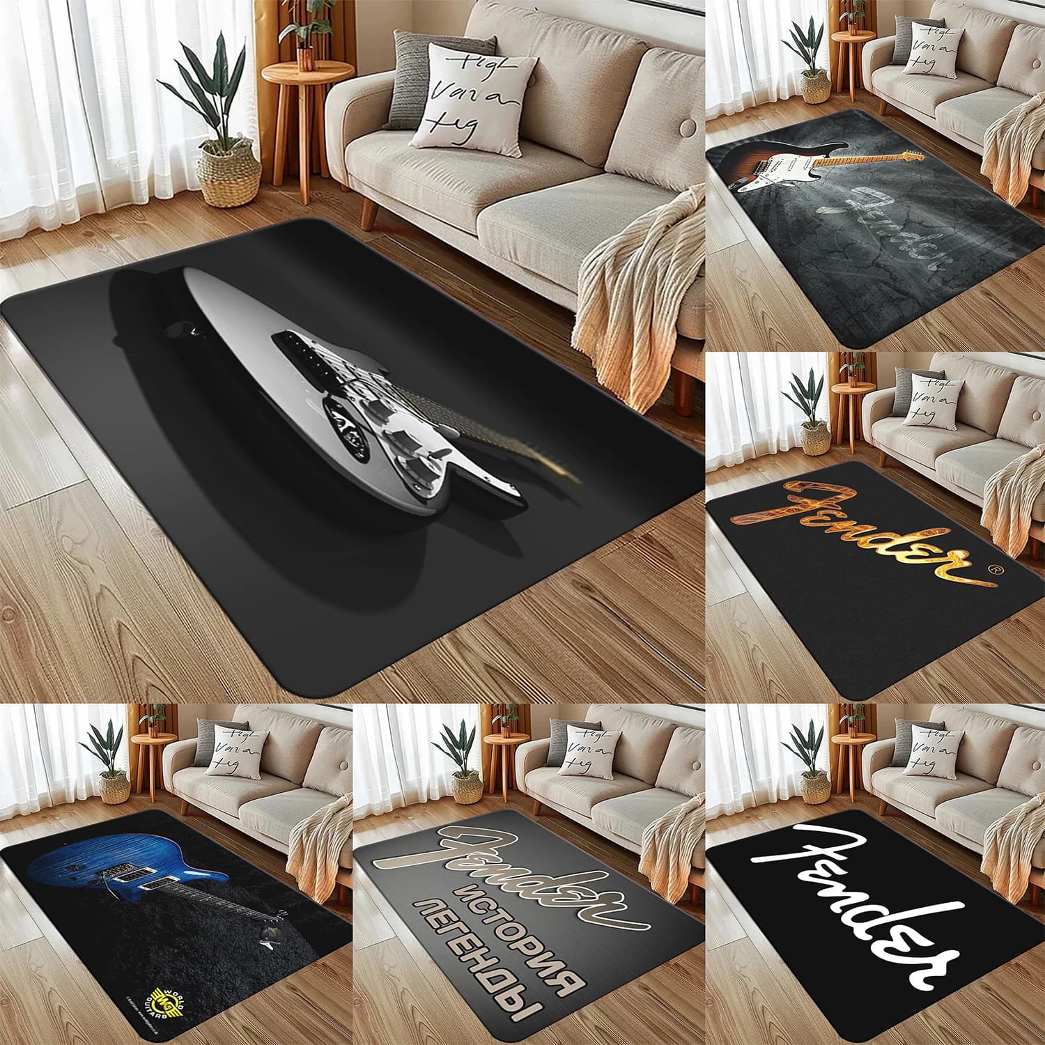 Tappeto con motivo a chitarra per soggiorno, camera da letto, guardaroba, porta, decorazione, zerbino, antiscivolo, lavabili in lavatrice