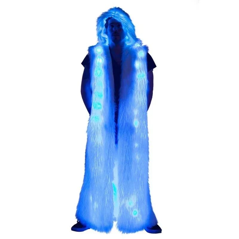 Giacca LED Lunga Luminosa con Cappuccio per Uomo e Donna, Abbigliamento per Performance DJ in Discoteca, Outfit per Feste Rave, Vestiti Caldi 2026