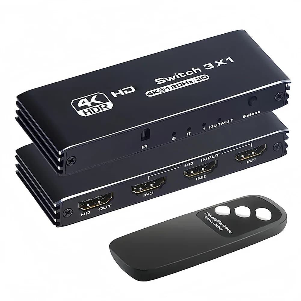 Splitter switch 3 in 1 Splitter compatible switcher HDMI 4K @ 120Hz with remote control IR compatible switcher HDMI