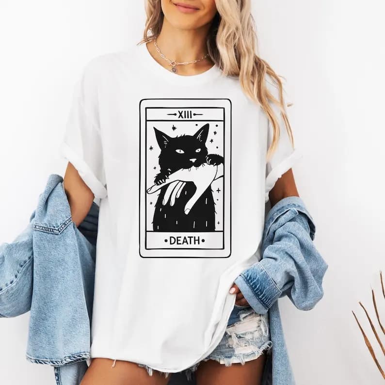 ® Tarot Card Black Cat Shirt, Tarot Death T-Shirt, Witchy Cat Shirt