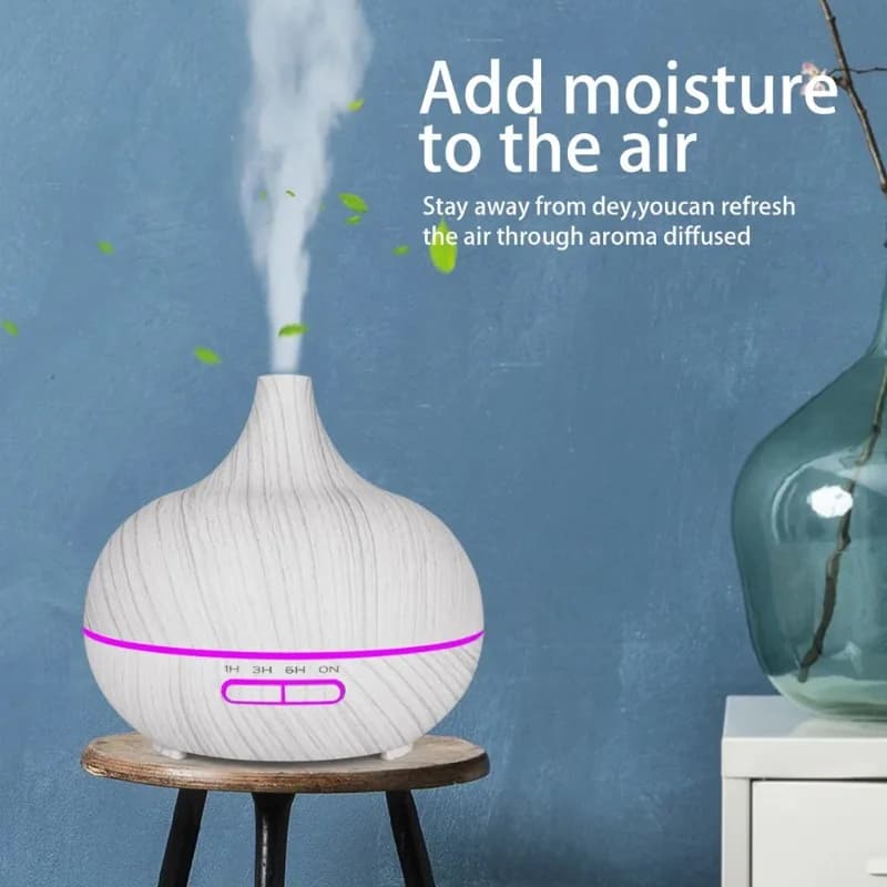 Diffusore di Aromi USB in Legno, Diffusore di Oli Essenziali con 7 Luci LED Colorate e Telecomando, Umidificatore d'Aria Alimentato via USB