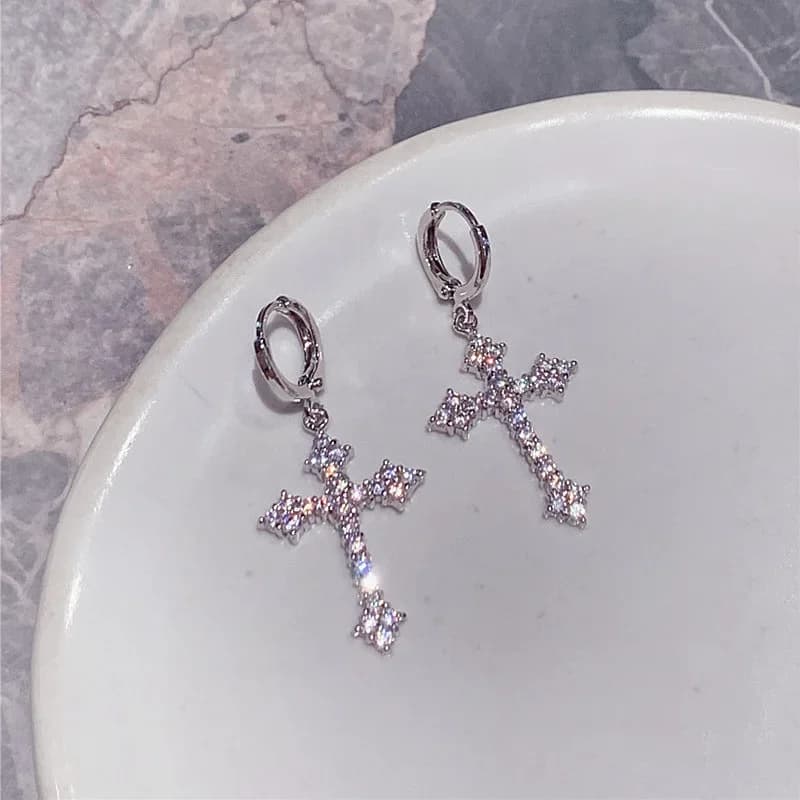 Nuovi orecchini pendenti a croce con strass e zirconi per donna, orecchini a cerchio in stile coreano, gioielli regalo per feste di compleanno