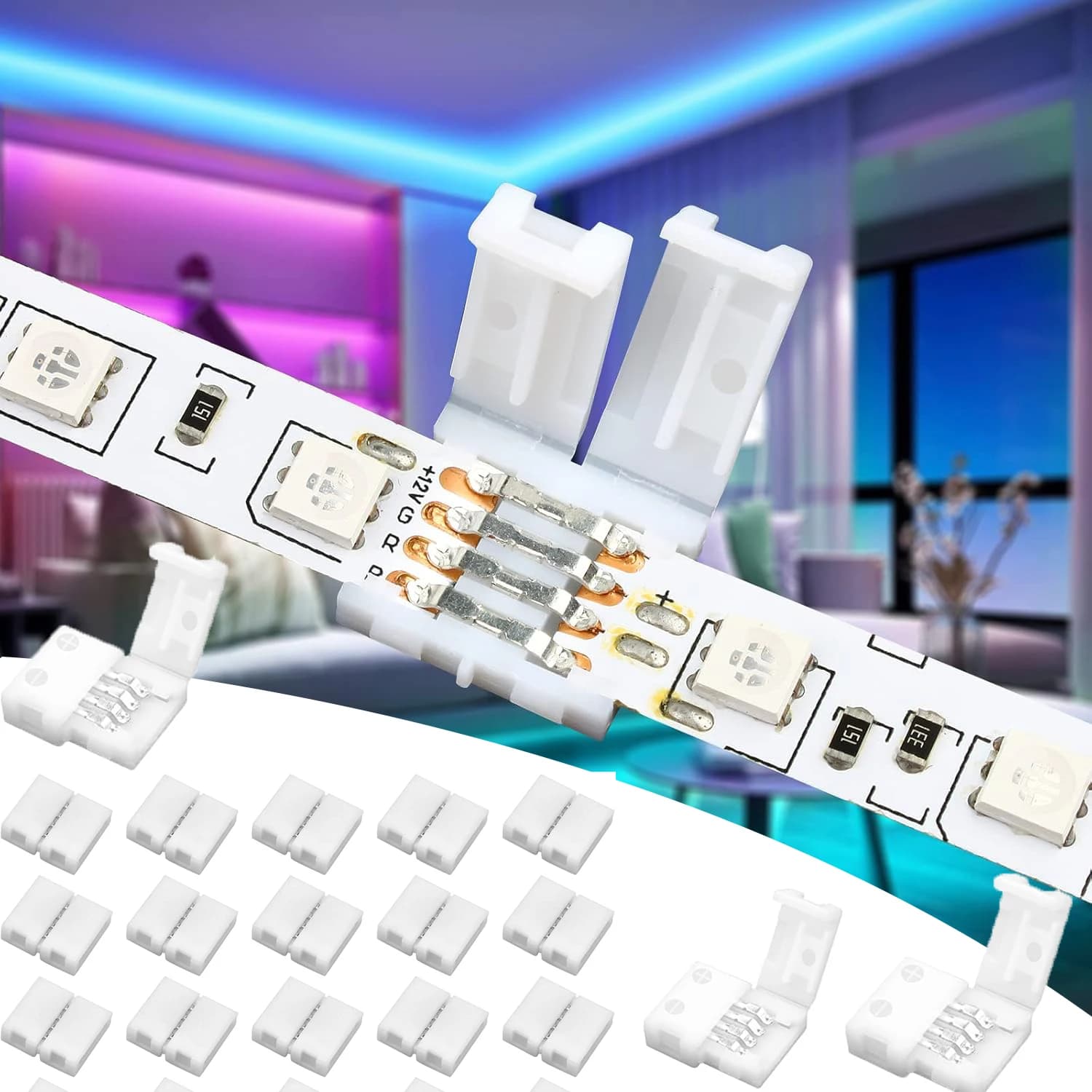 8mm-10mm 4-Pin I Shape LED Strip Solderless Connector 5PCS No Soldering Corner PCB Accessories for 5050 3528 RGB LED Light Strip