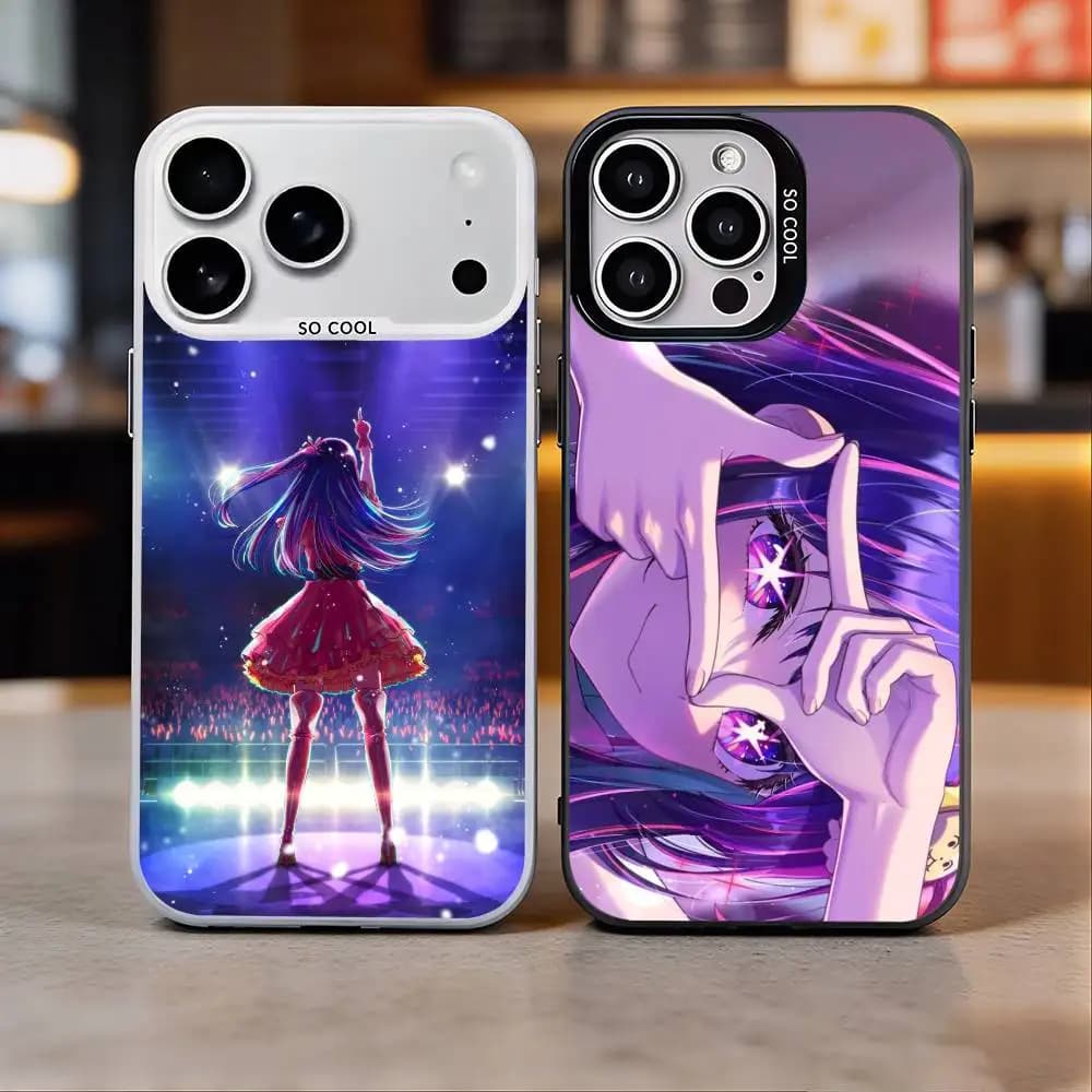 Anime O-OSHI NO K-KO Colorful Silver Back Phone Case For IPhone 17 16 15 14 13 12 11 Plus Pro Max Plus