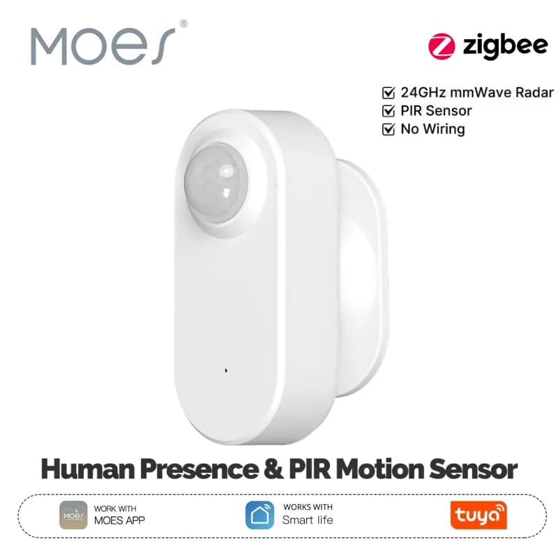 Sensore di Presenza Umana MOES Tuya ZigBee, Radar Intelligente 24GHz mmWave, Monitoraggio Remoto Wireless tramite App, Rilevamento di Movimento e Stasi