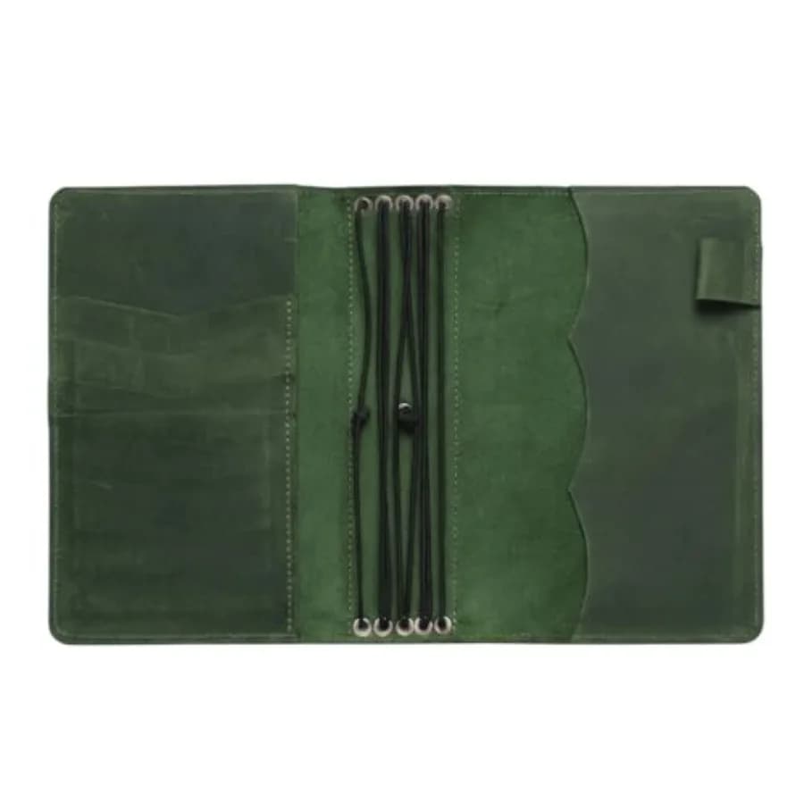 Travelers Leather Notebook Cover A6 Refillable Leather Journal Cover with 5 Elastic Bands, Pen Holder and Pockets, Fits 4.1" x