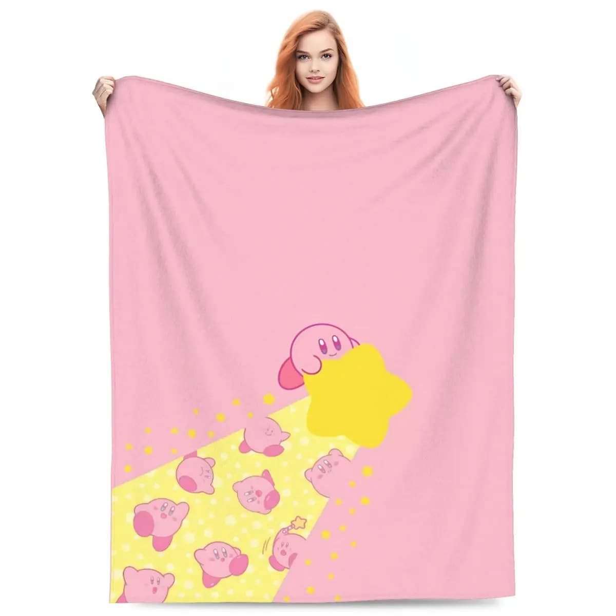 Kirby Stars Lights Coperta calda da viaggio per ufficio Biancheria da letto in peluche getta Divertente divano sedia Copriletto in flanella Copridivano