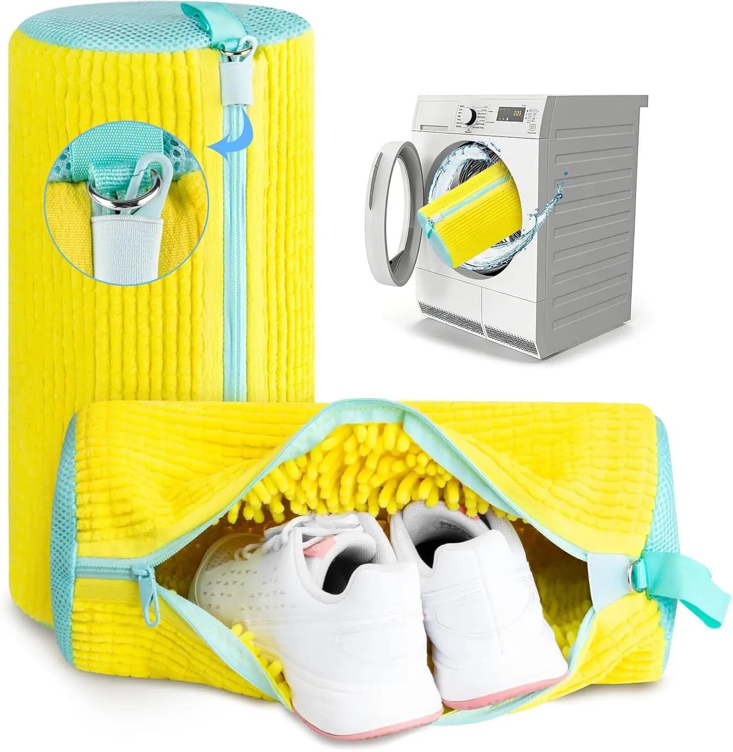 Sacchetto per Lavaggio Scarpe, Confezione da 2 Sacchi Riutilizzabili XXL per Sneakers con Cerniera Resistente, Protegge Scarpe e Lavatrice (Giallo)