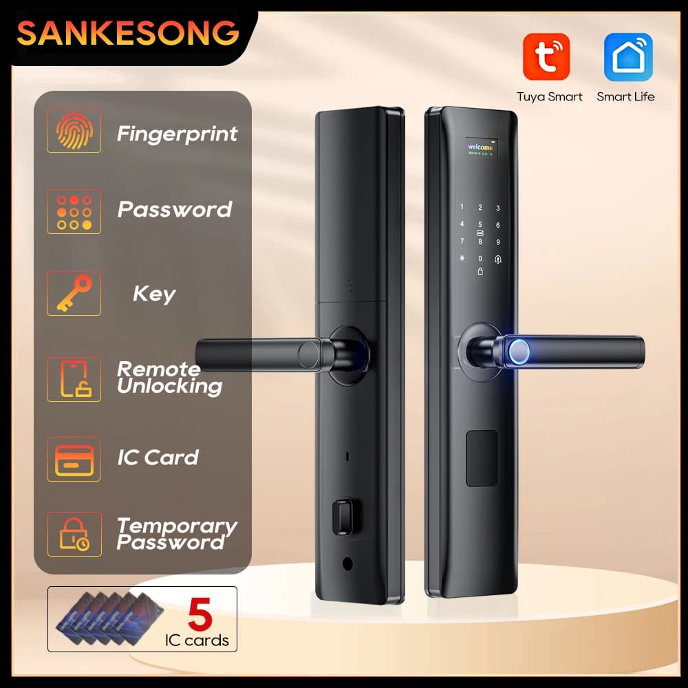 Serratura Elettronica Intelligente SANKESONG Impermeabile con Impronta Digitale Biometrica, WiFi, APP e Password, Compatibile con Tuya