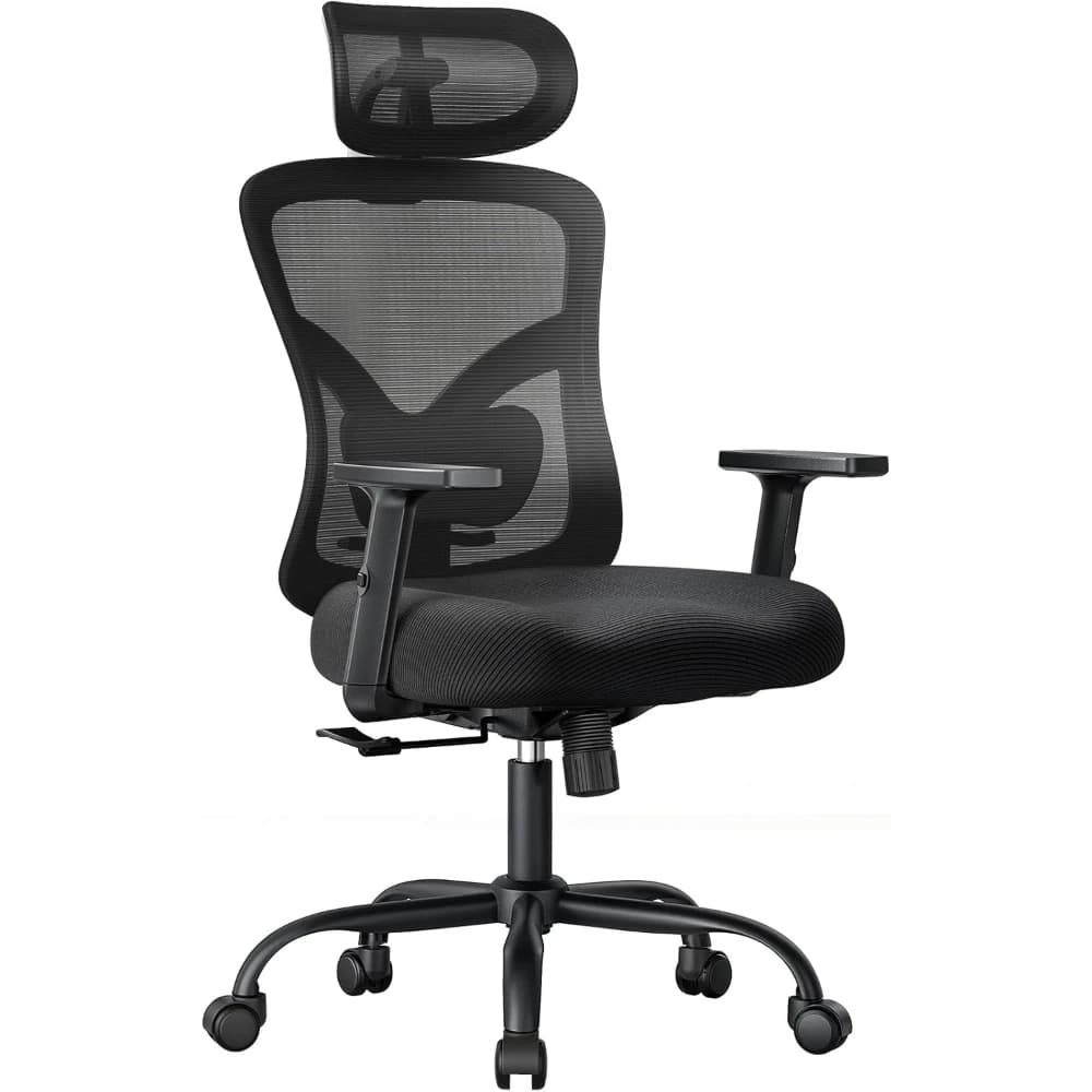 Sedia da ufficio ergonomica con supporto lombare imbottito, braccioli regolabili, cuscino del sedile sagomato, 130 ° Supporto Inclinabile per Computer da Ufficio Domestico