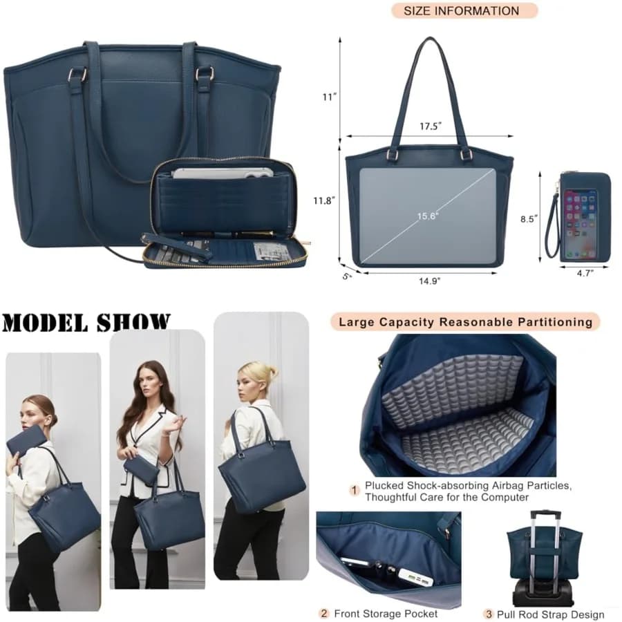 Borsa per Laptop da 15,6 Pollici per Donne, Leggera e Resistente all'Acqua in Pelle Vegana con Scomparto Imbottito e Tasche Multiple per il Lavoro