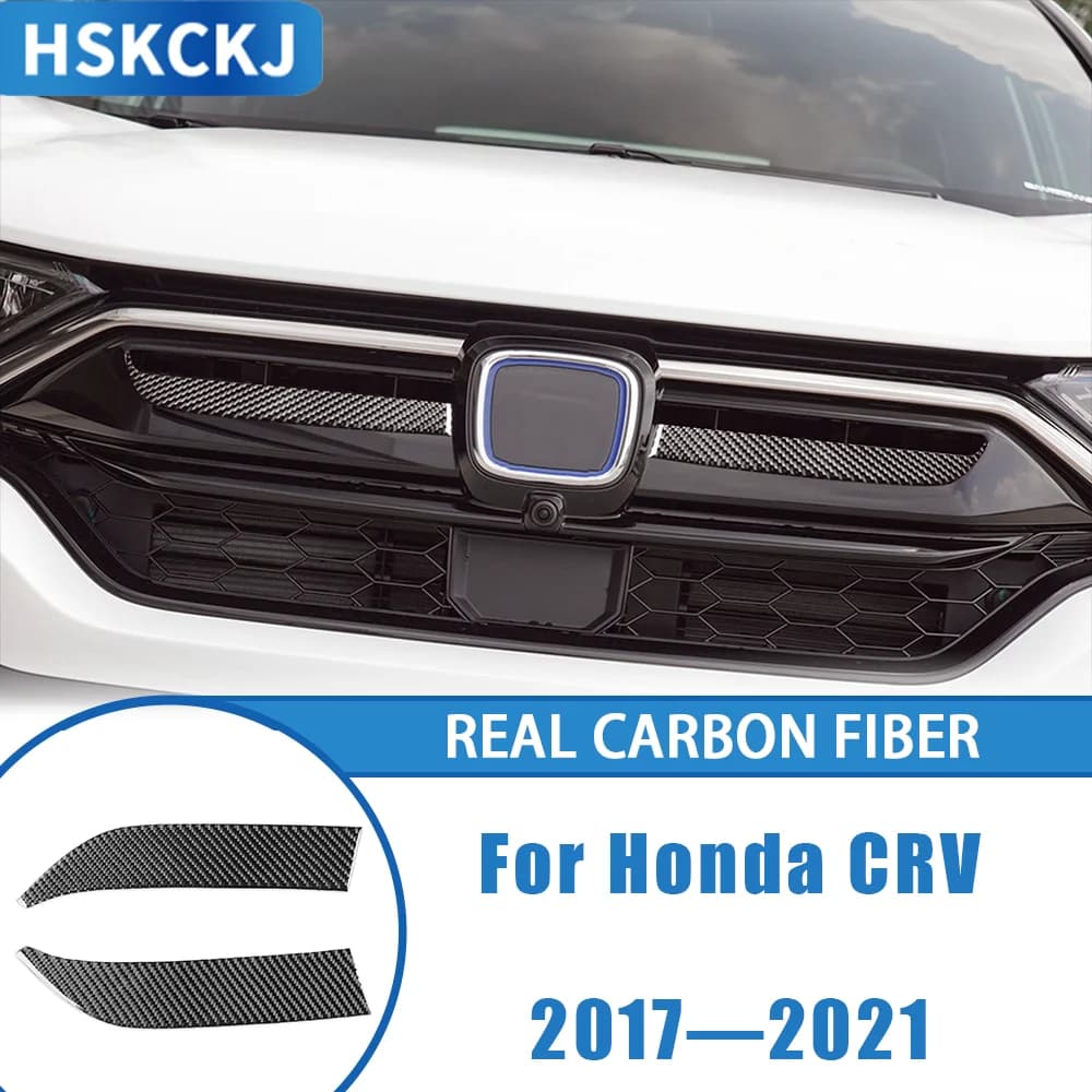 For Honda CRV 2017—2021 Car Accessories Carbon Fiber Front Grill Center Decorative Panel Interior Cover Trim Wall decal Modified
