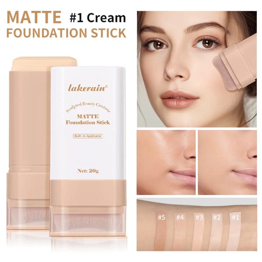 Lakerain Stick Fondotinta Naturale a Doppia Punta con Pennello, Copre le Imperfezioni, Crema Fondotinta Illuminante