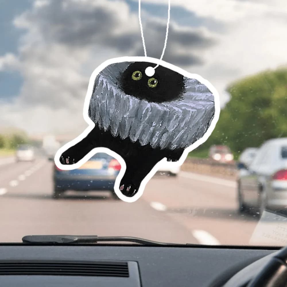 Perfume hanger for car with black cat with lace collar - Design cute cartoon, suspension for mirror air intake, lasting fragrance