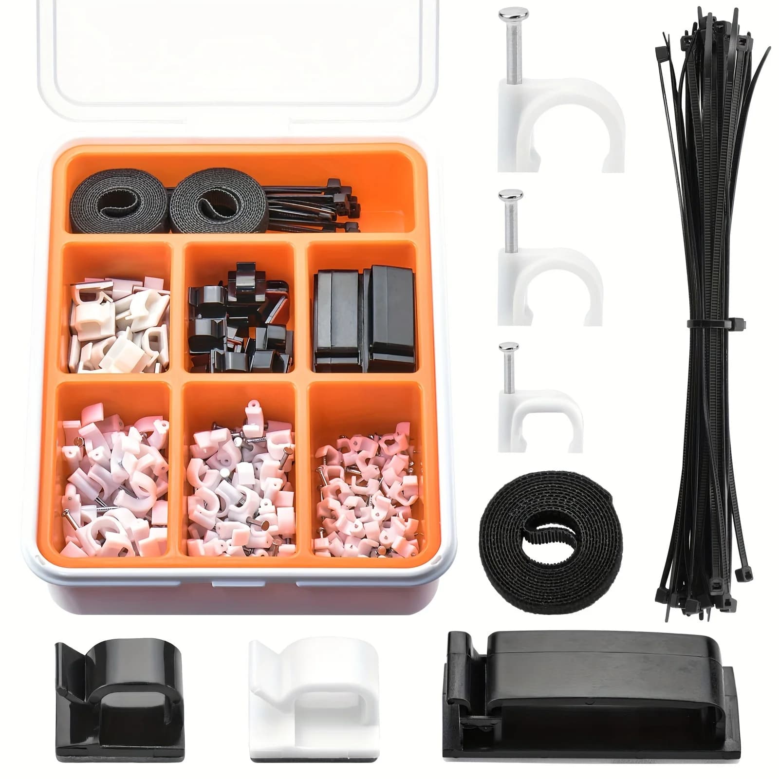 Kit gestione cavi 191 PZ - Include fermacavi (10 mm 7 mm 5 mm), fascette, supporti adesivi, cinghie per ufficio e casa