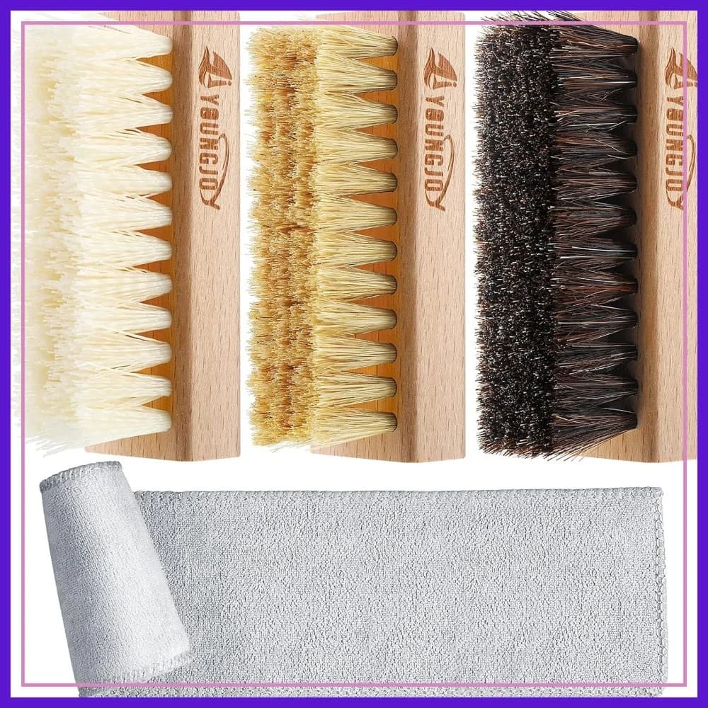 Set di 3 Spazzole per Pulizia Sneaker a Doppia Faccia con Panno in Microfibra