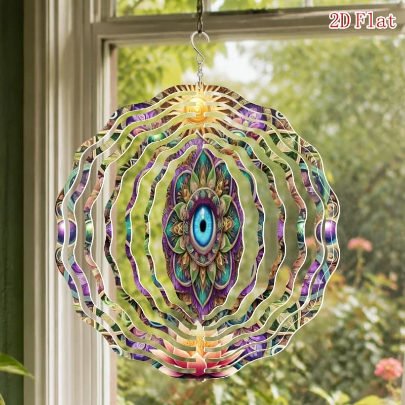 1pc Metal Art Eye Pattern Metal 3D Rotating Wind Chime with Rotating Hook, Outdoor Garden And Patio Decoration