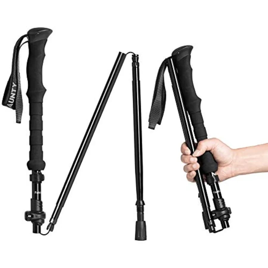 Travel Folding Trekking Hiking Pole with Carrying Case, Collapsible Cane Adjustable Walking Stick Portable Mobility Aid for Wom