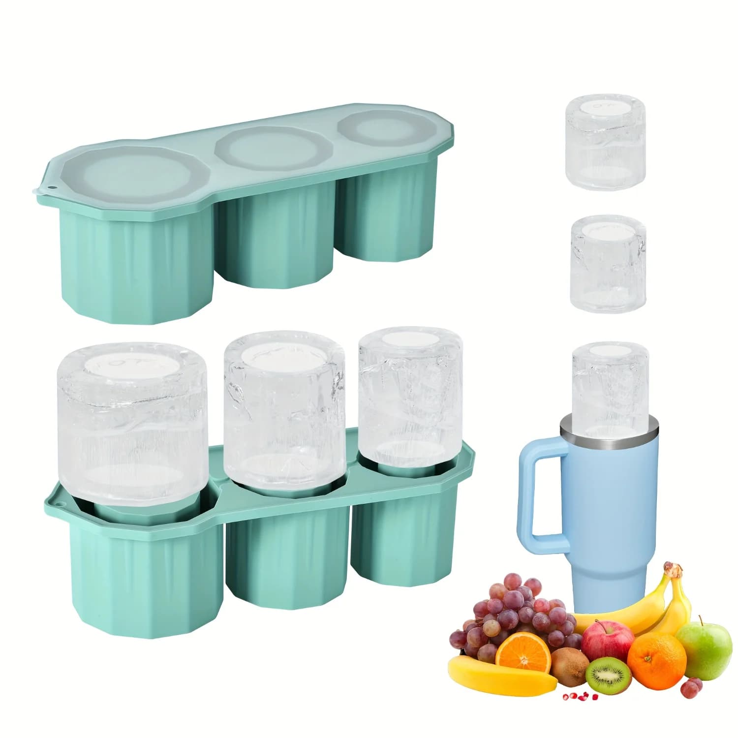 1 pz, vassoio per cubetti di ghiaccio per bicchiere 30-40 OZ, tazza riutilizzabile per cubetti di ghiaccio, stampo per ghiaccio in silicone a cilindro con coperchio per congelatore, ghiaccio
