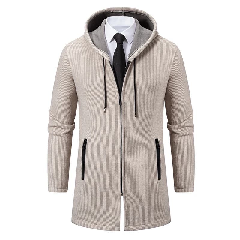 2025Giacca imbottita invernale da uomo in pile spesso Giacche lunghe Cappotto Maglioni lavorati a maglia Cardigan con cerniera con cappuccio Cappotto maschile