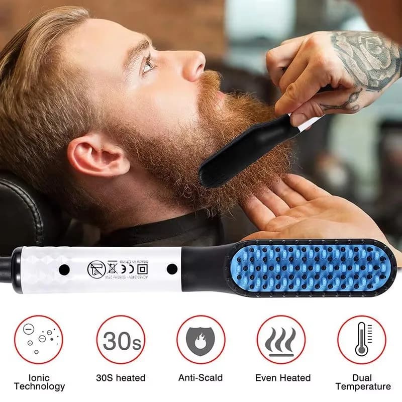 Professional Electric Comb 2 in 1 for Hair Straightening, Ceramic Wallet Raddrizing Brush, Male Barba Electric Comb