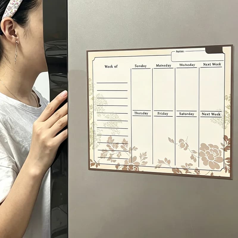 Agenda Settimanale Magnetica per Frigorifero, Lavagna Cancellabile Riutilizzabile, Calendario Floreale per Frigorifero con Blocco Note