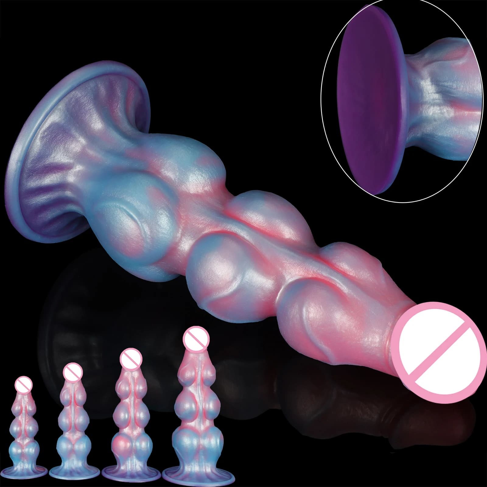 Dildo anale in silicone con perle giganti, colorato, a forma di alieno, con nodo, per massaggio prostatico, con ventosa, morbido, per uomo e donna