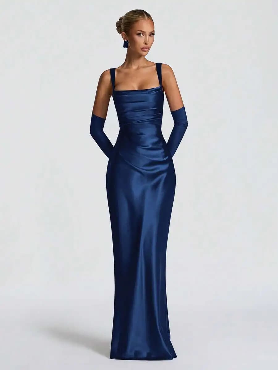Elegant Satin Bodycon Slip Dress With Cinching Waist For Prom Cocktail Party