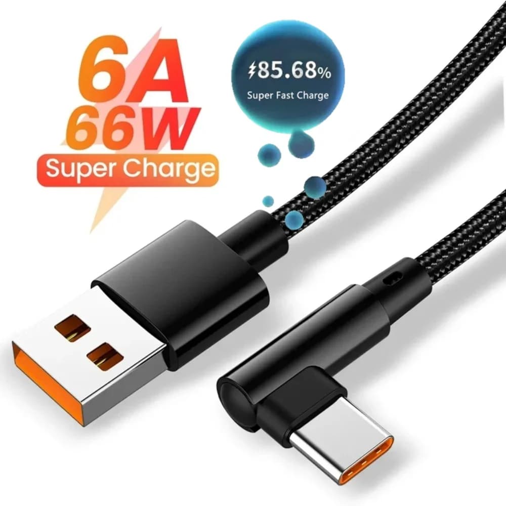 Cavo dati per ricarica rapida a 90 gradi da 66W, 6A, tipo C, per Samsung, Xiaomi, Huawei, cavo USB tipo C.